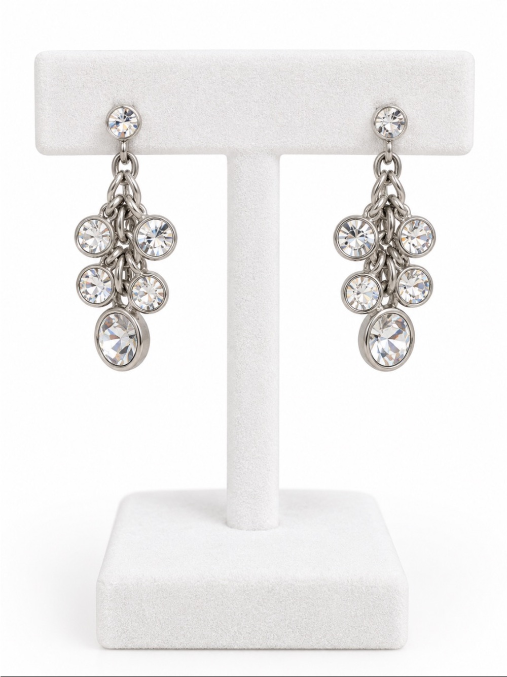 Silver-Tone Crystal Cluster Dangle Earrings – Sparkling Statement Drops